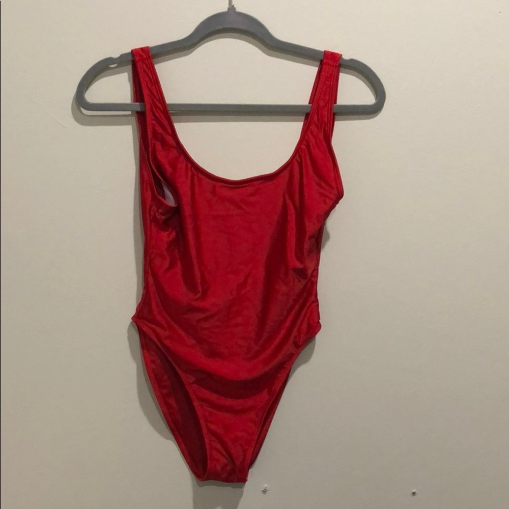 Red high leg one piece